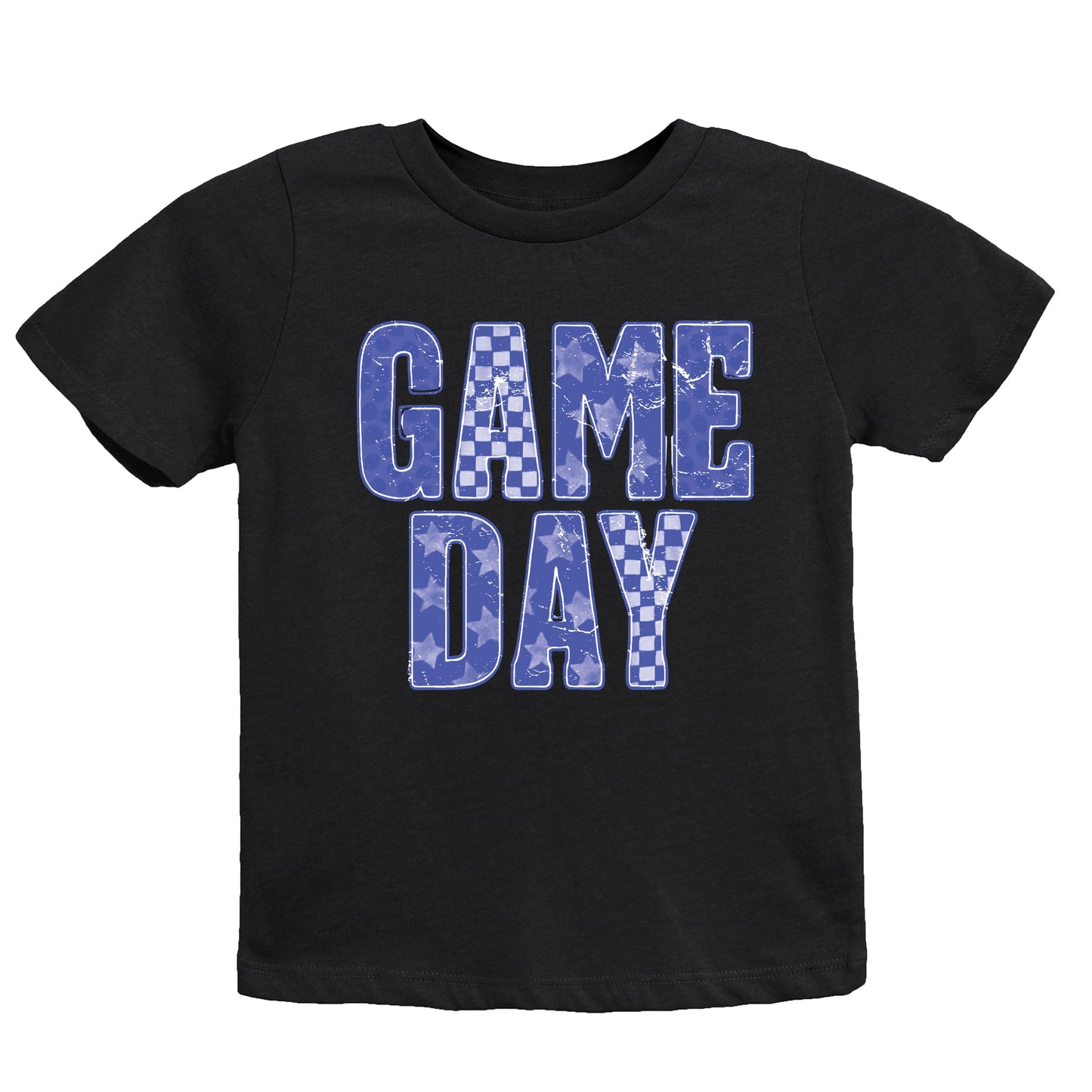 Game Day Blue Checkered - Kids Youth Short Sleeve Graphic T-Shirt and Toddler Short Sleeve Graphic T-Shirt