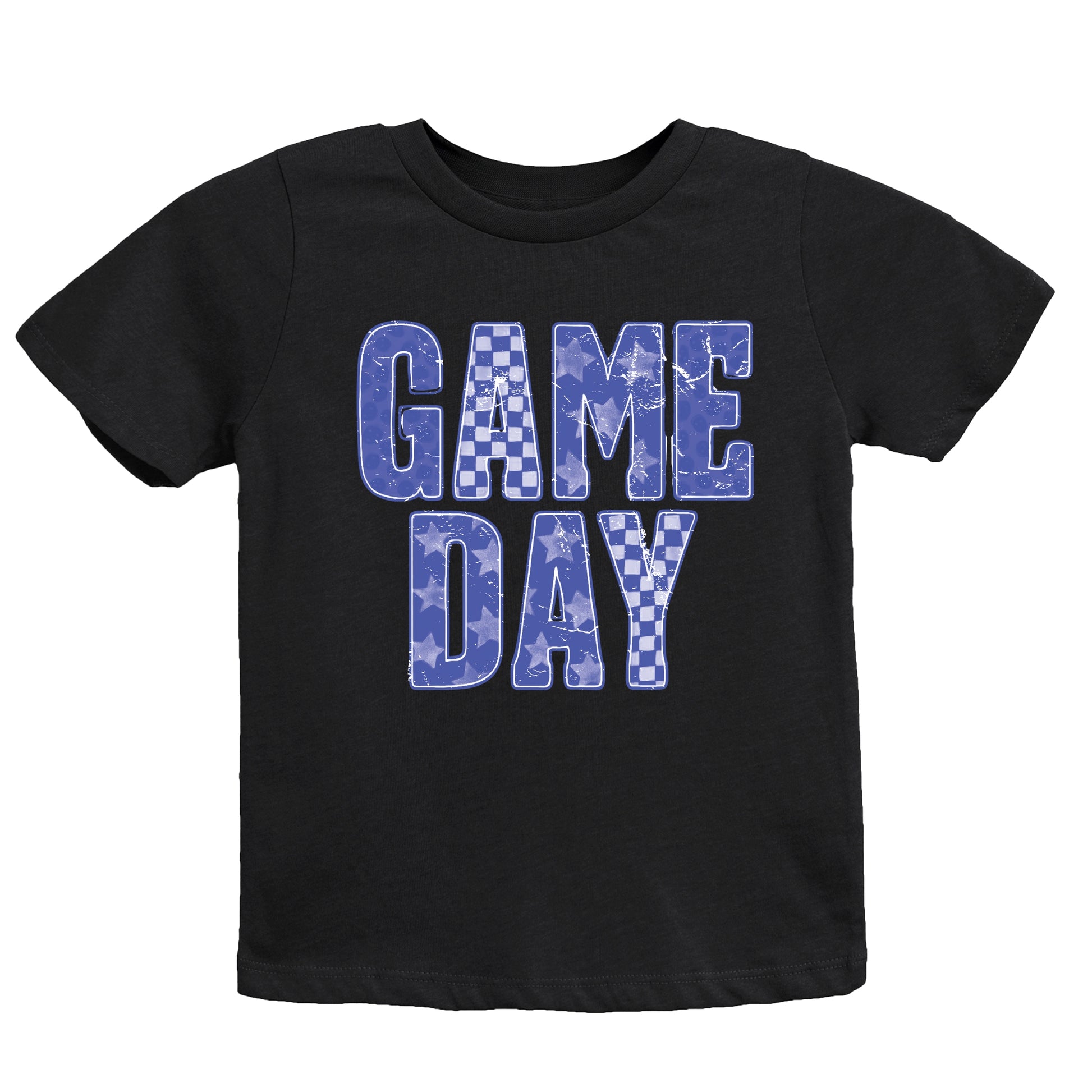 Game Day Blue Checkered - Kids Youth Short Sleeve Graphic T-Shirt and Toddler Short Sleeve Graphic T-Shirt