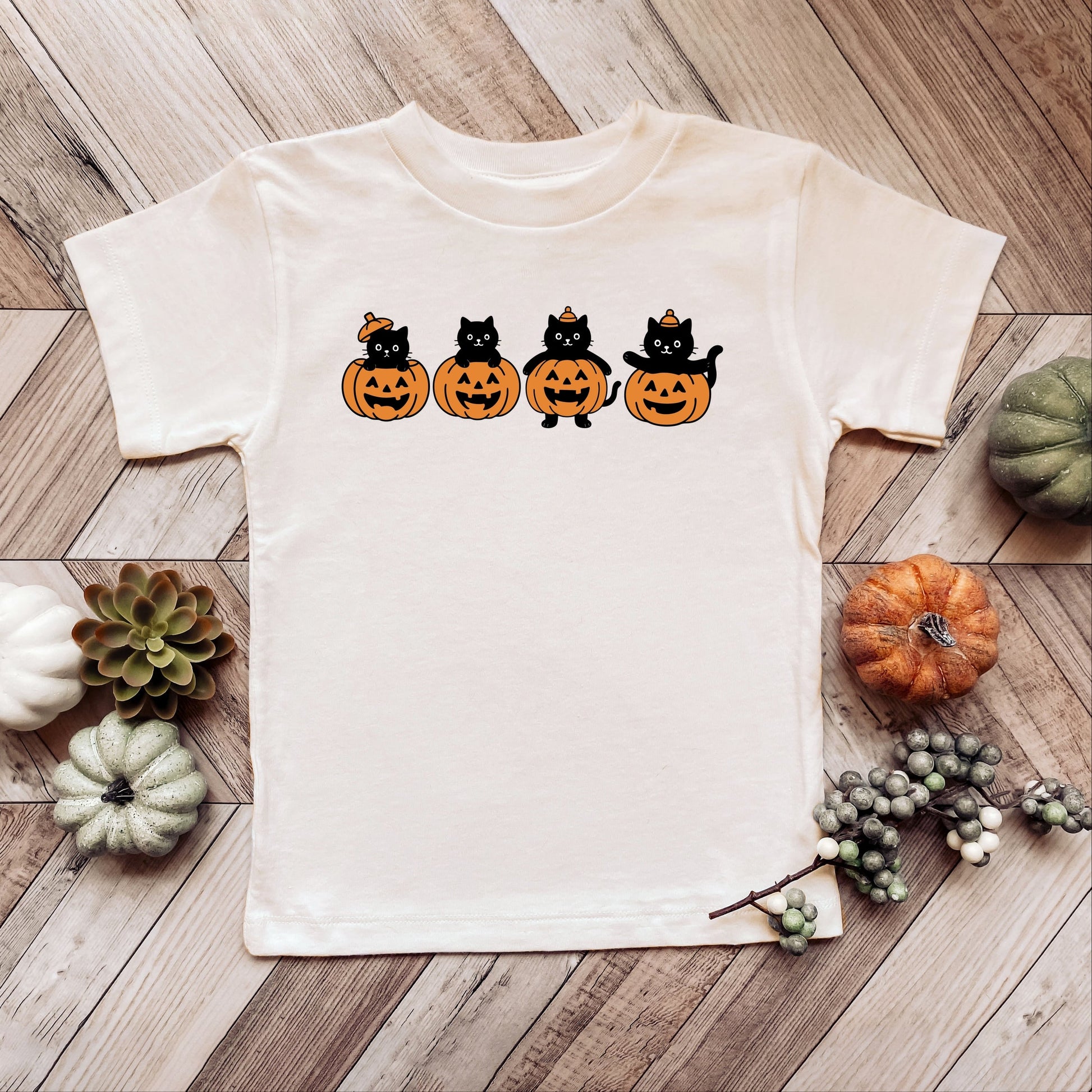 Four Black Cats Pumpkins - Youth Short Sleeve Graphic T-Shirt and Toddler Short Sleeve Graphic T-Shirt