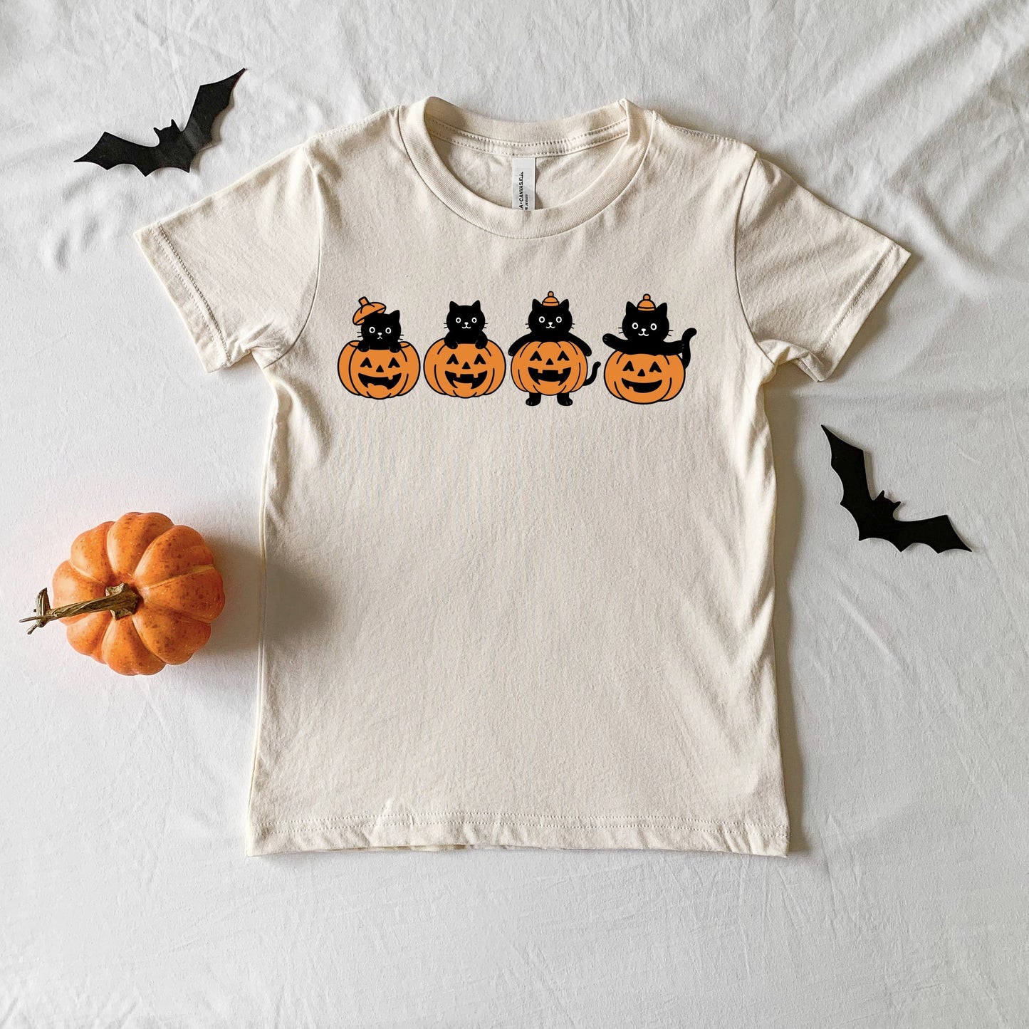 Four Black Cats Pumpkins - Youth Short Sleeve Graphic T-Shirt and Toddler Short Sleeve Graphic T-Shirt
