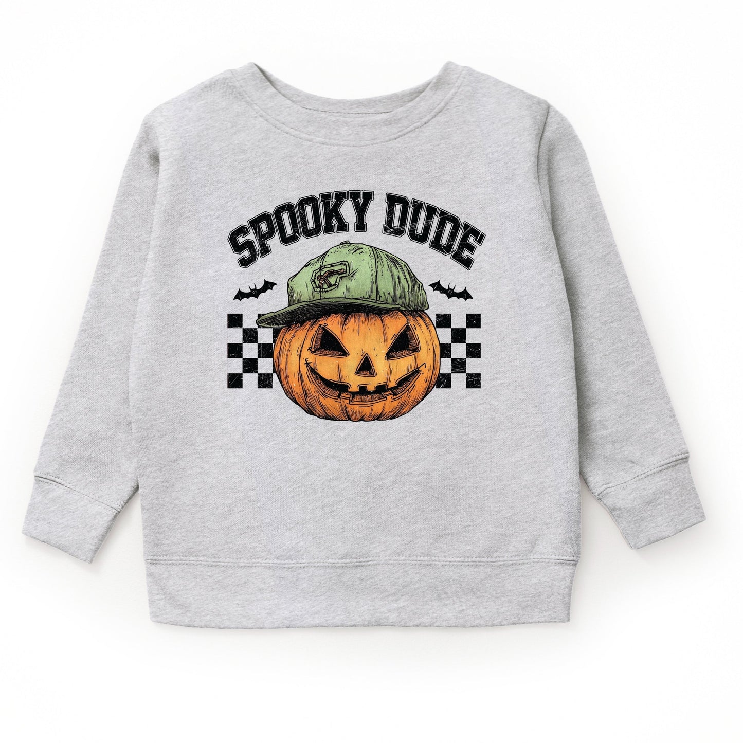 Spooky Dude Checkered Pumpkin - Toddler Graphic Sweatshirt and Youth Graphic Sweatshirt