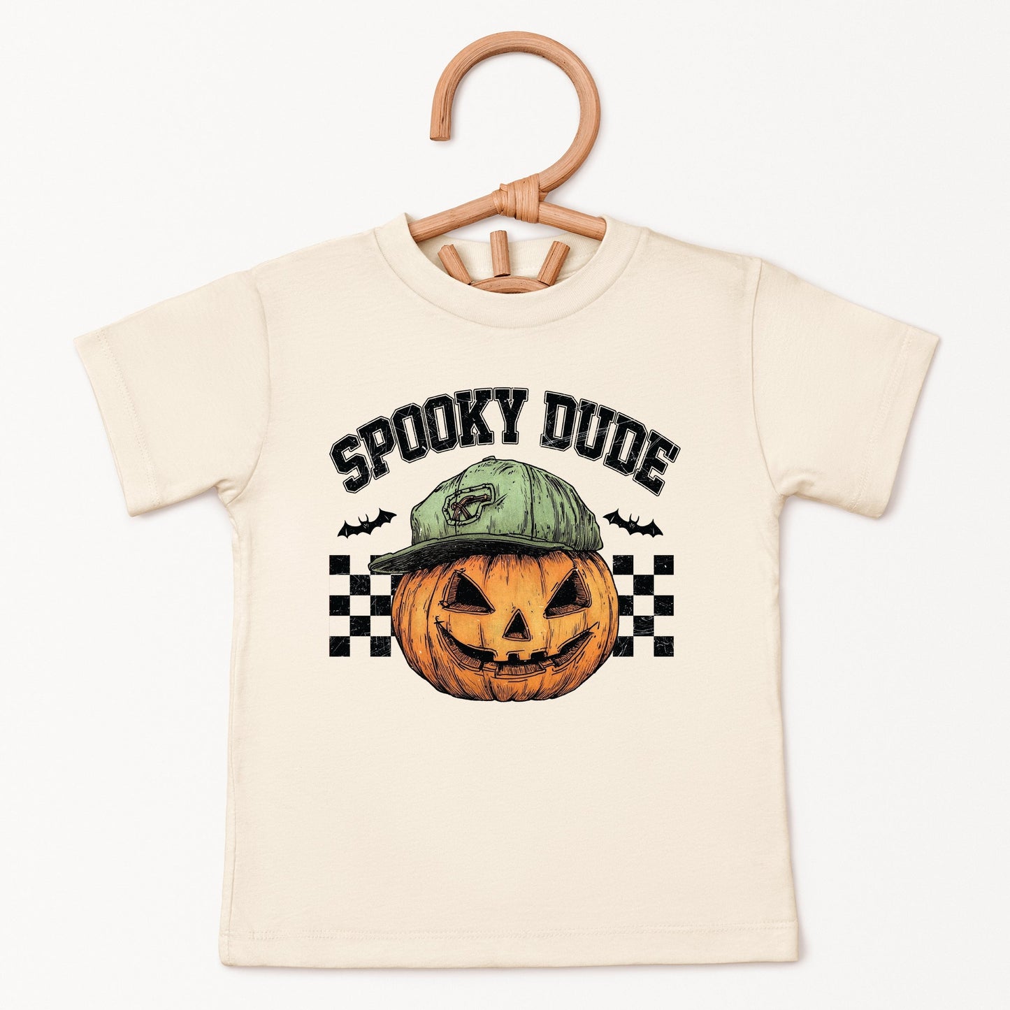 Spooky Dude Checkered Pumpkin - Youth Short Sleeve Graphic T-Shirt and Toddler Short Sleeve Graphic T-Shirt