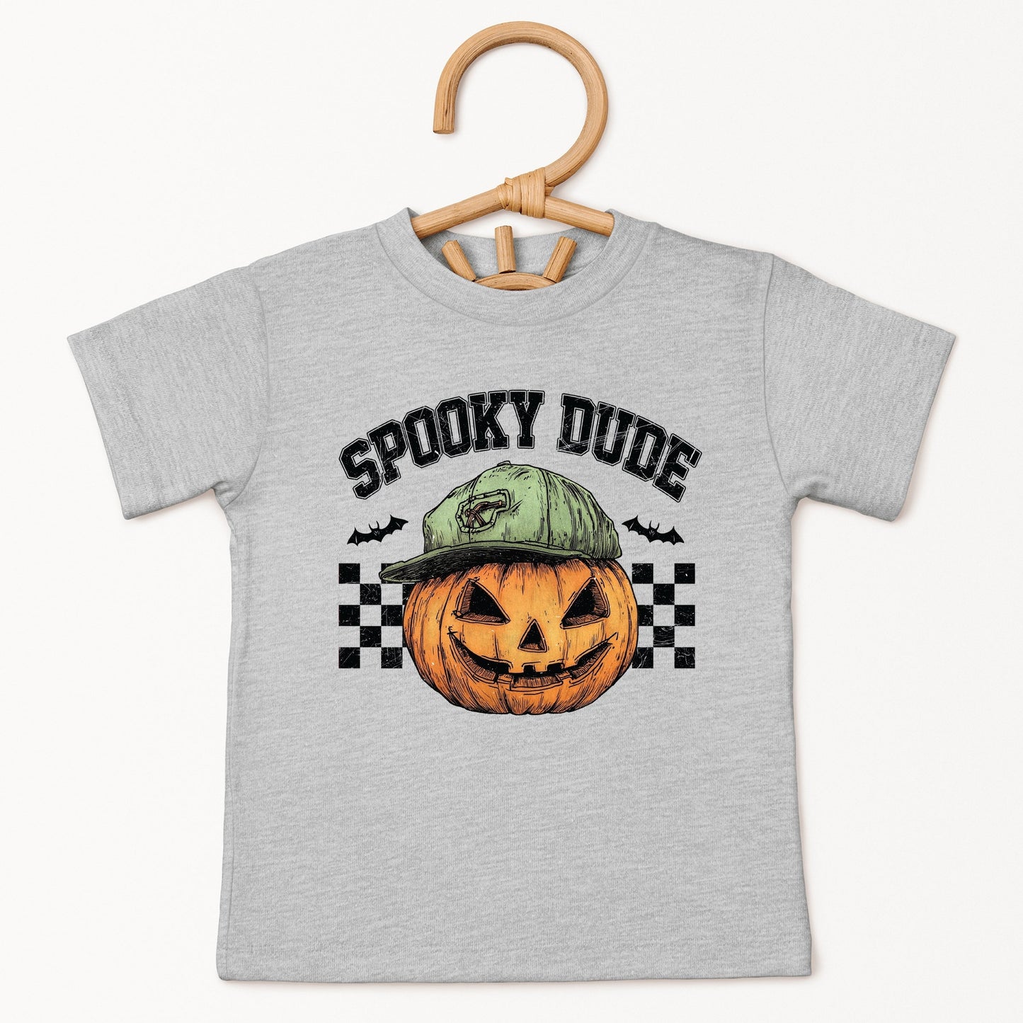 Spooky Dude Checkered Pumpkin - Youth Short Sleeve Graphic T-Shirt and Toddler Short Sleeve Graphic T-Shirt