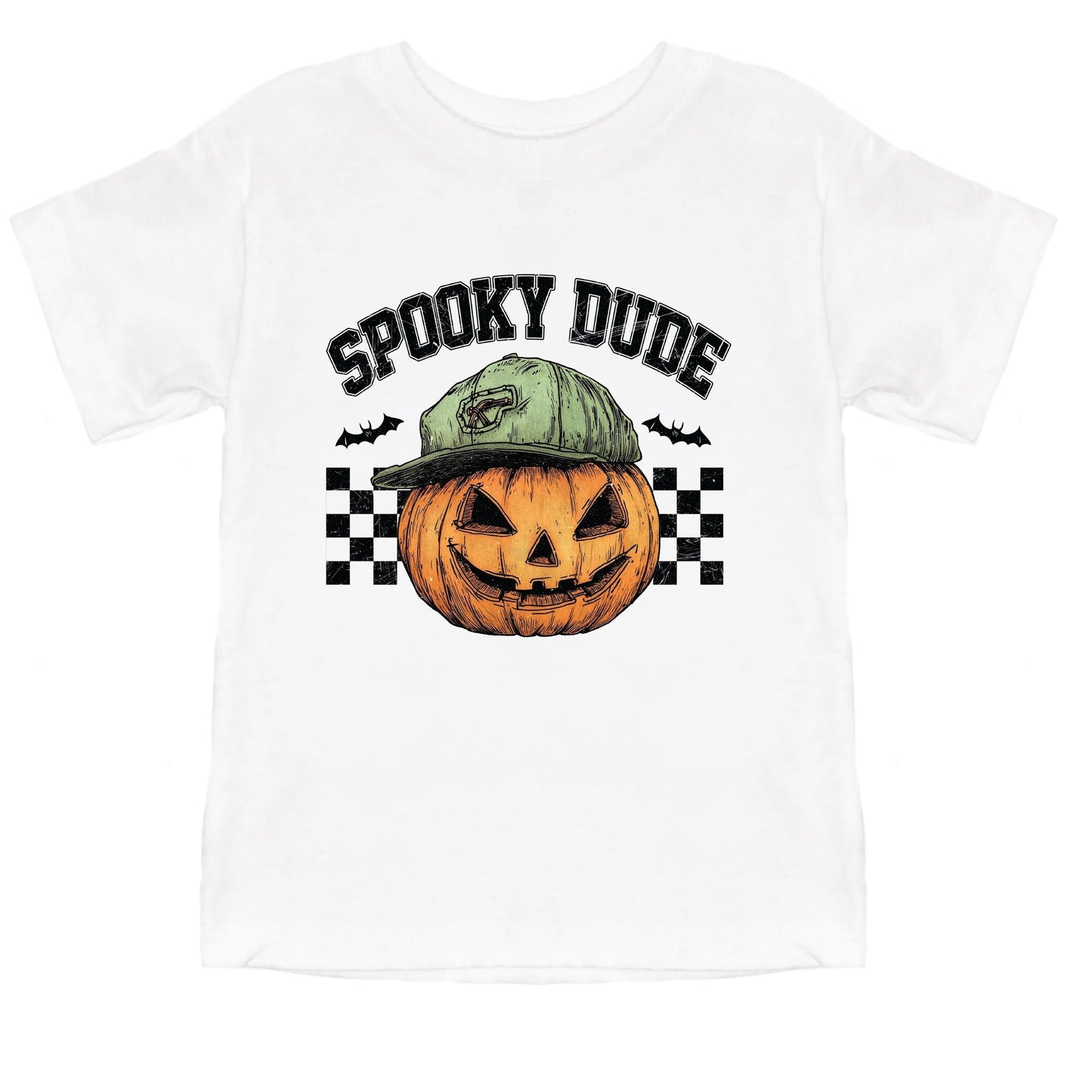 Spooky Dude Checkered Pumpkin - Youth Short Sleeve Graphic T-Shirt and Toddler Short Sleeve Graphic T-Shirt