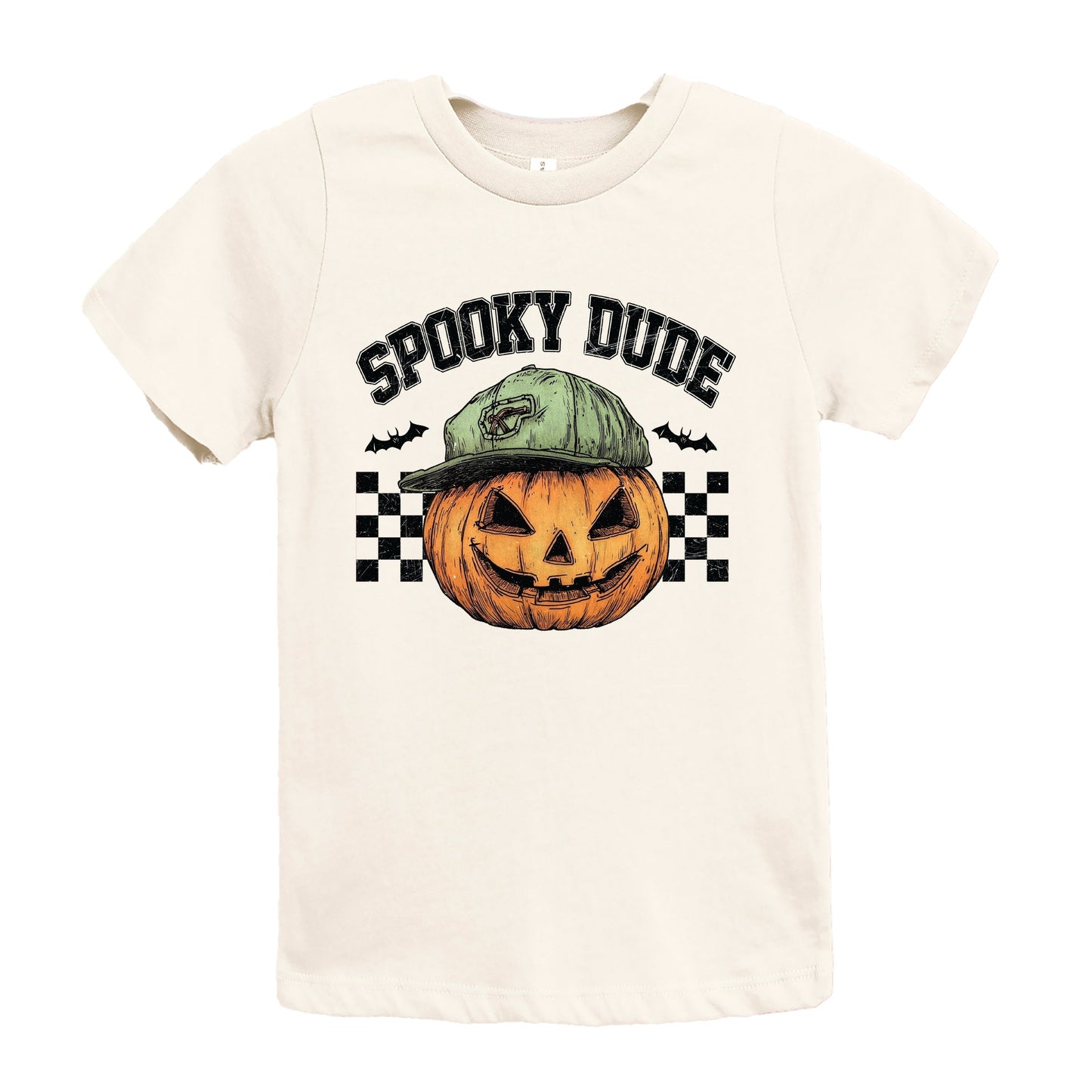 Spooky Dude Checkered Pumpkin - Youth Short Sleeve Graphic T-Shirt and Toddler Short Sleeve Graphic T-Shirt