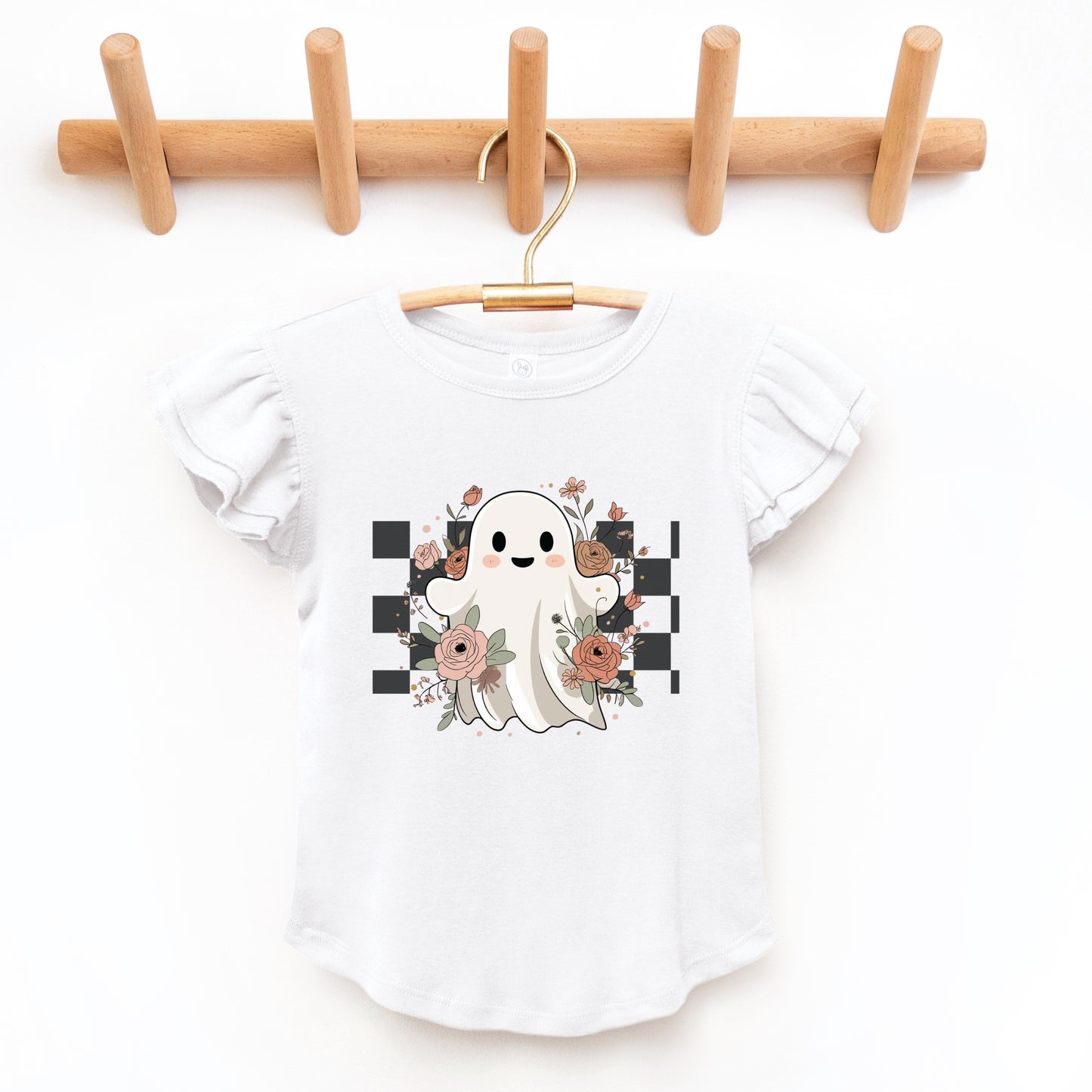 Checkered Ghost Rose - Kids Flutter Sleeve Tee