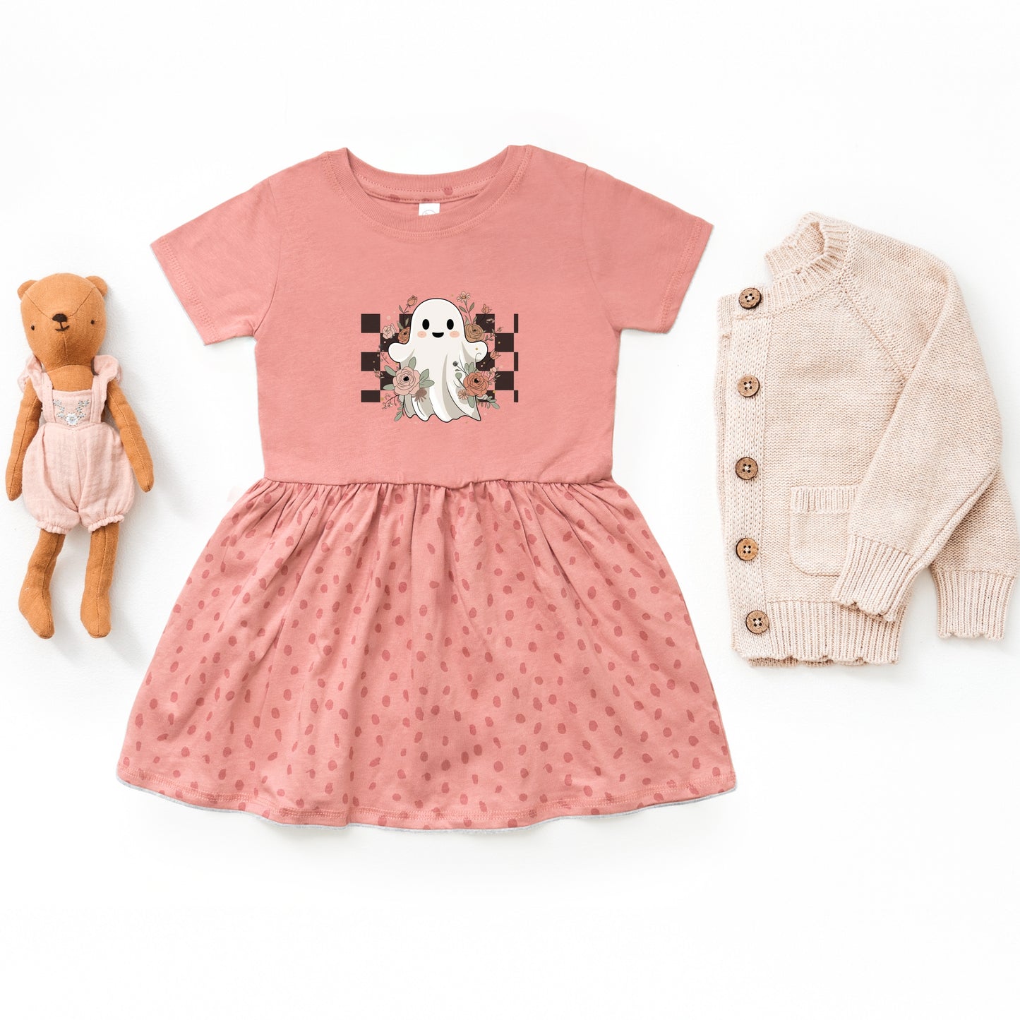 Checkered Ghost Rose - Kids Toddler Dress and Infant Dress