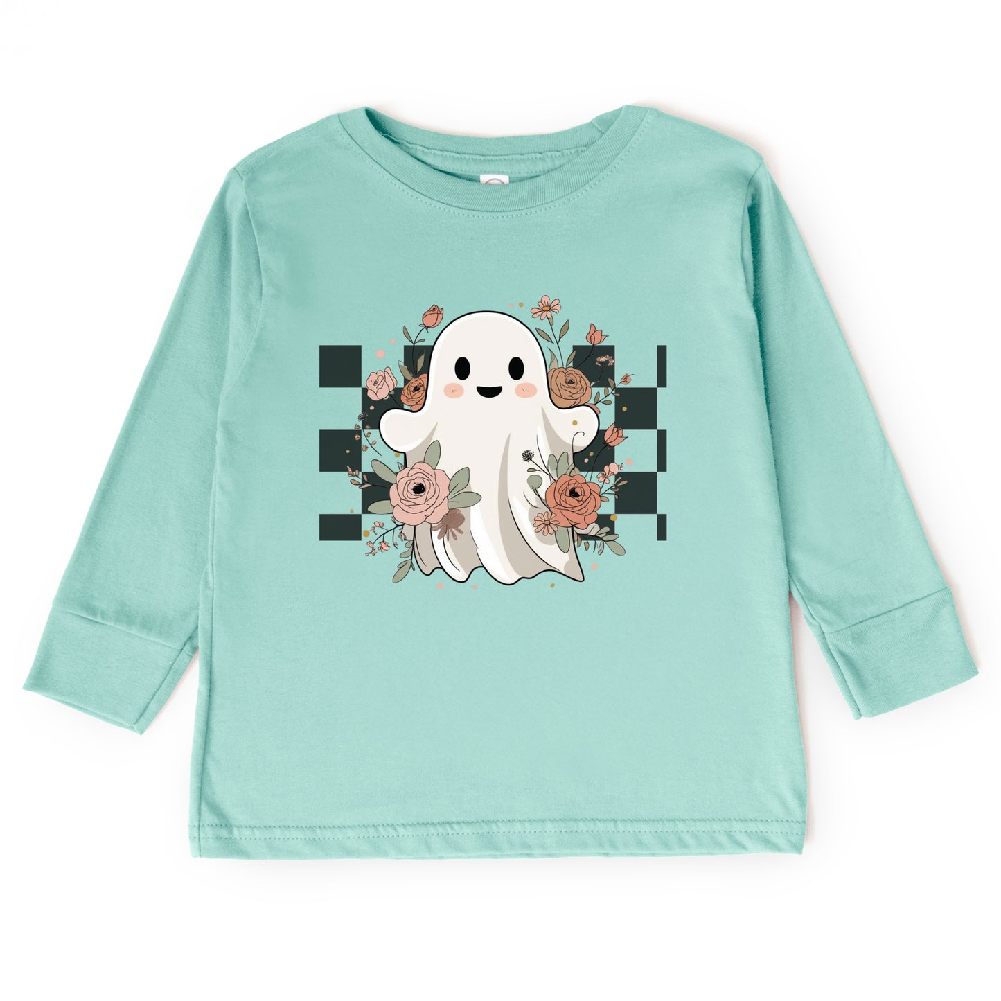 Checkered Ghost Rose - Kids Toddler Long Sleeve Tee and Kids Youth Long Sleeve Tee