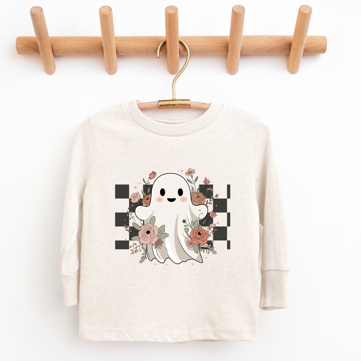 Checkered Ghost Rose - Kids Toddler Long Sleeve Tee and Kids Youth Long Sleeve Tee