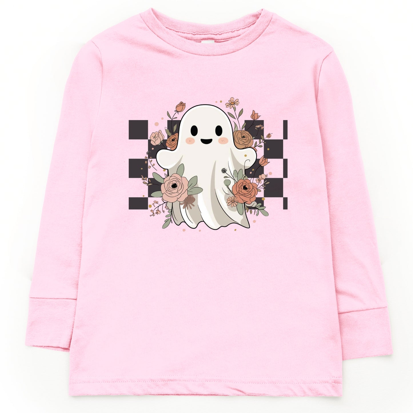 Checkered Ghost Rose - Kids Toddler Long Sleeve Tee and Kids Youth Long Sleeve Tee