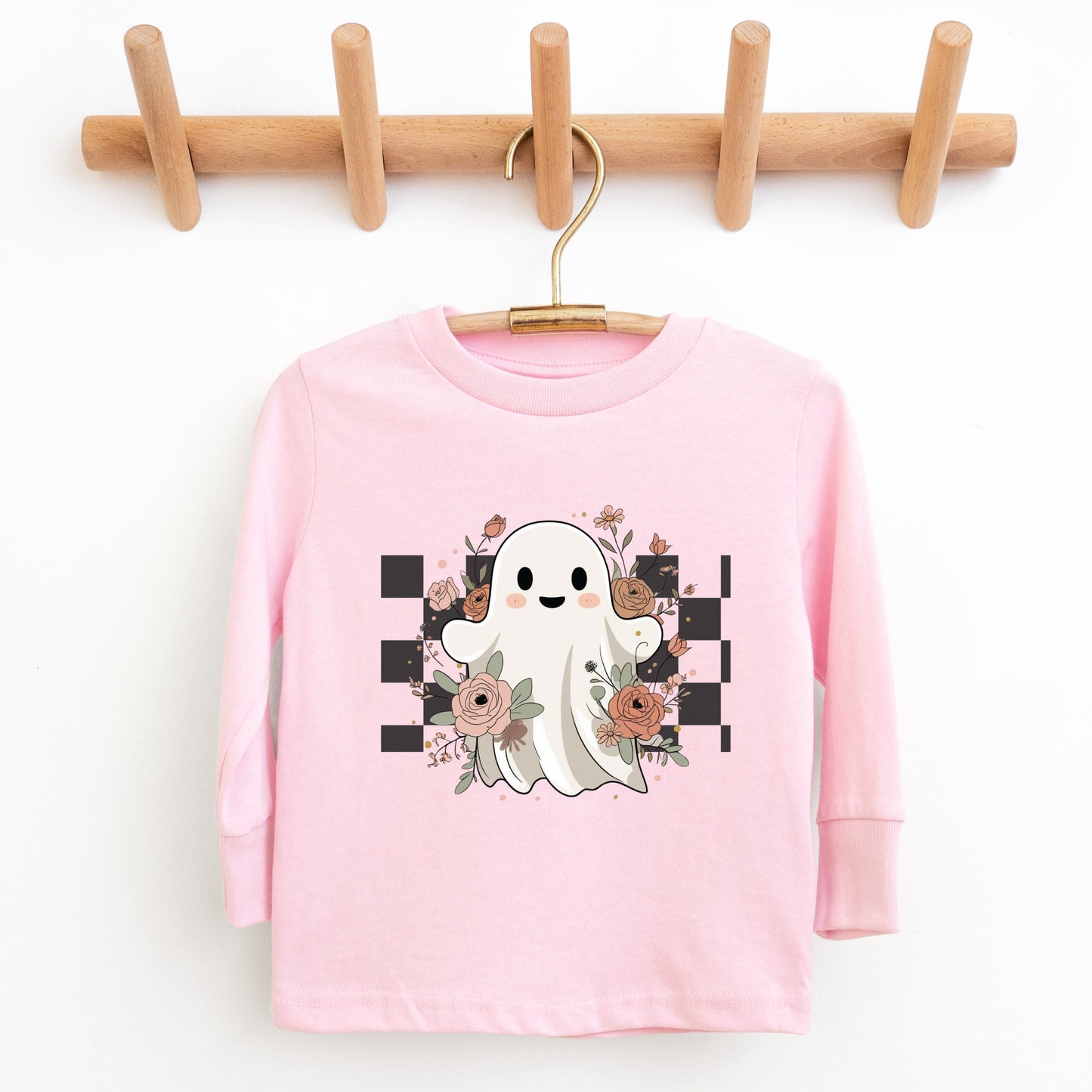 Checkered Ghost Rose - Kids Toddler Long Sleeve Tee and Kids Youth Long Sleeve Tee