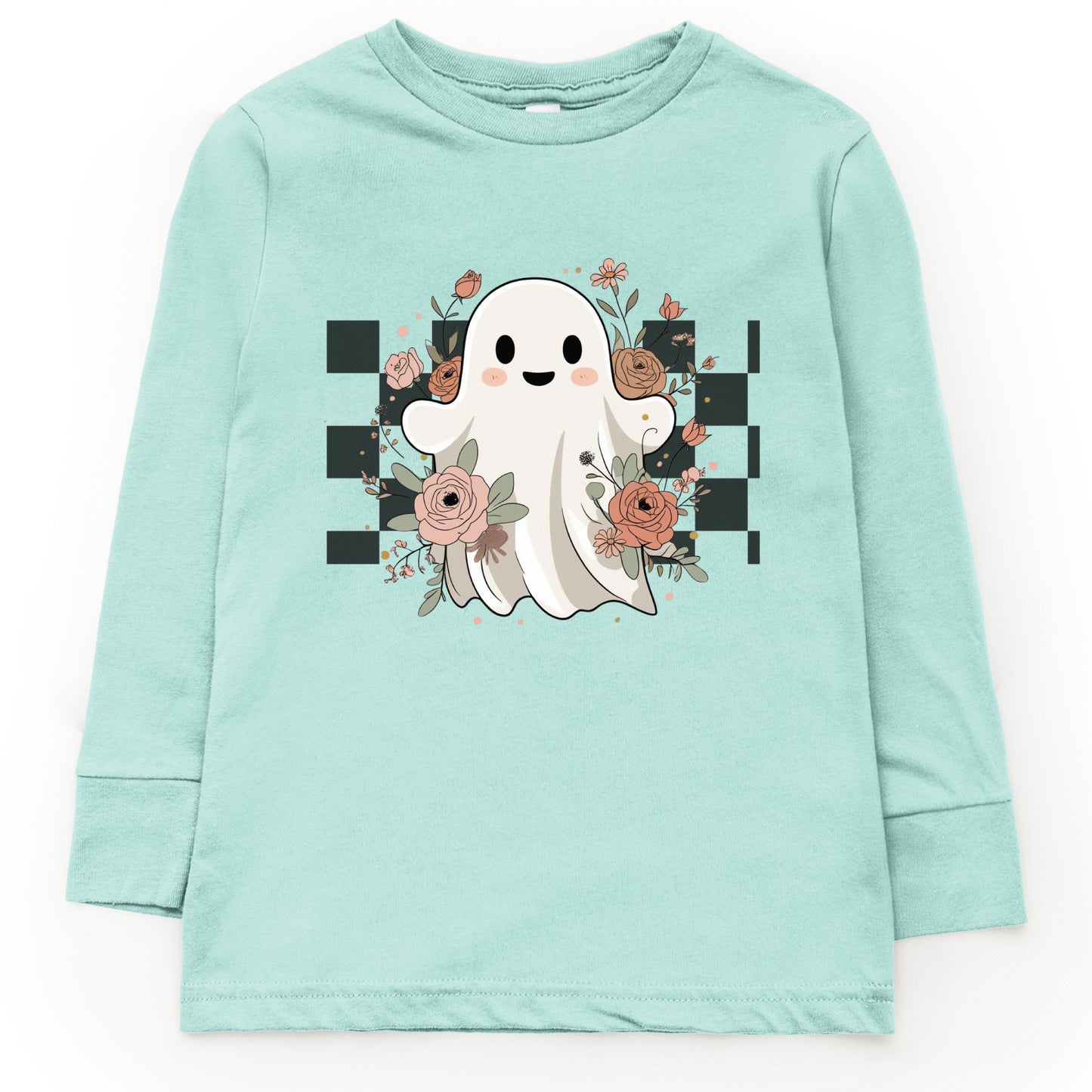 Checkered Ghost Rose - Kids Toddler Long Sleeve Tee and Kids Youth Long Sleeve Tee