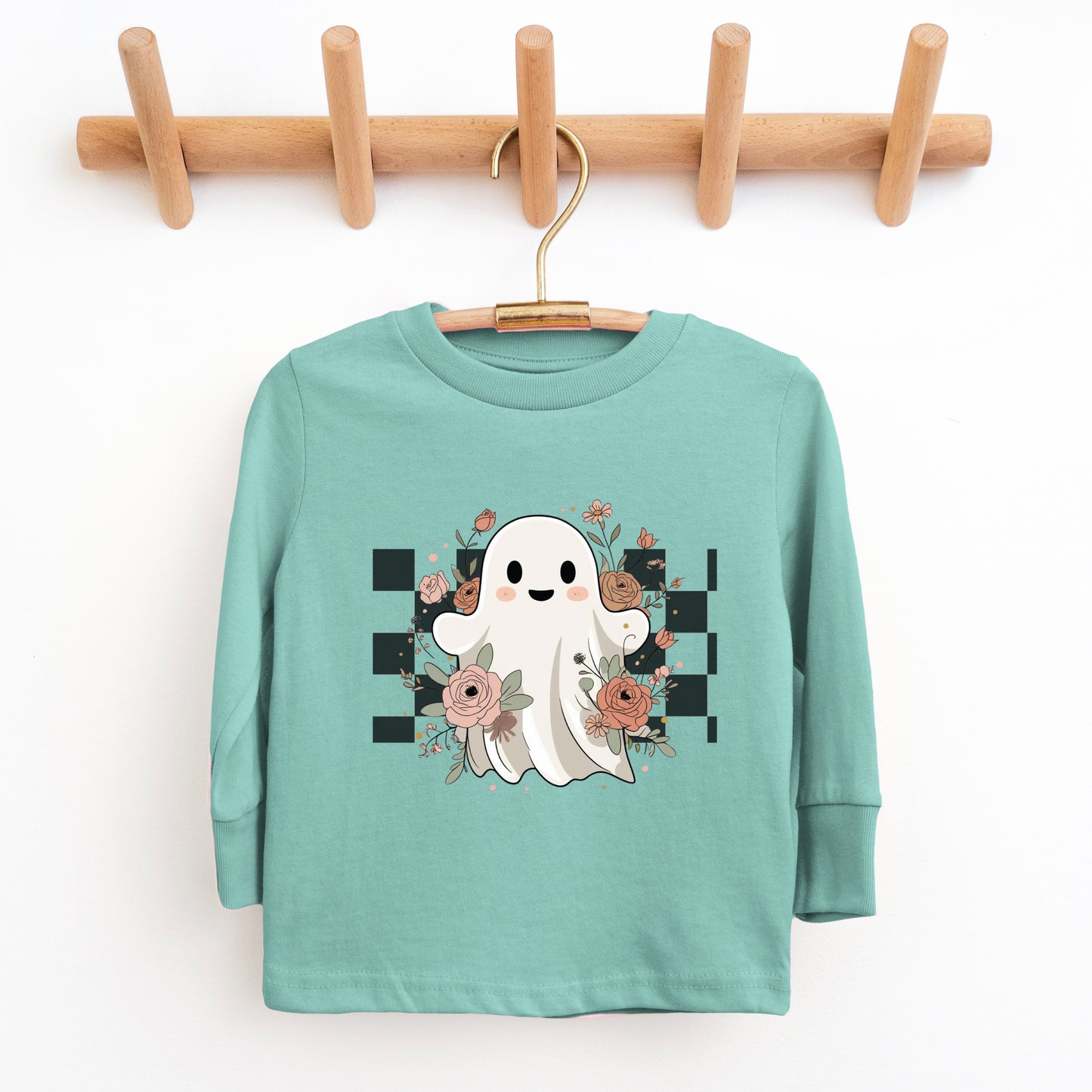 Checkered Ghost Rose - Kids Toddler Long Sleeve Tee and Kids Youth Long Sleeve Tee
