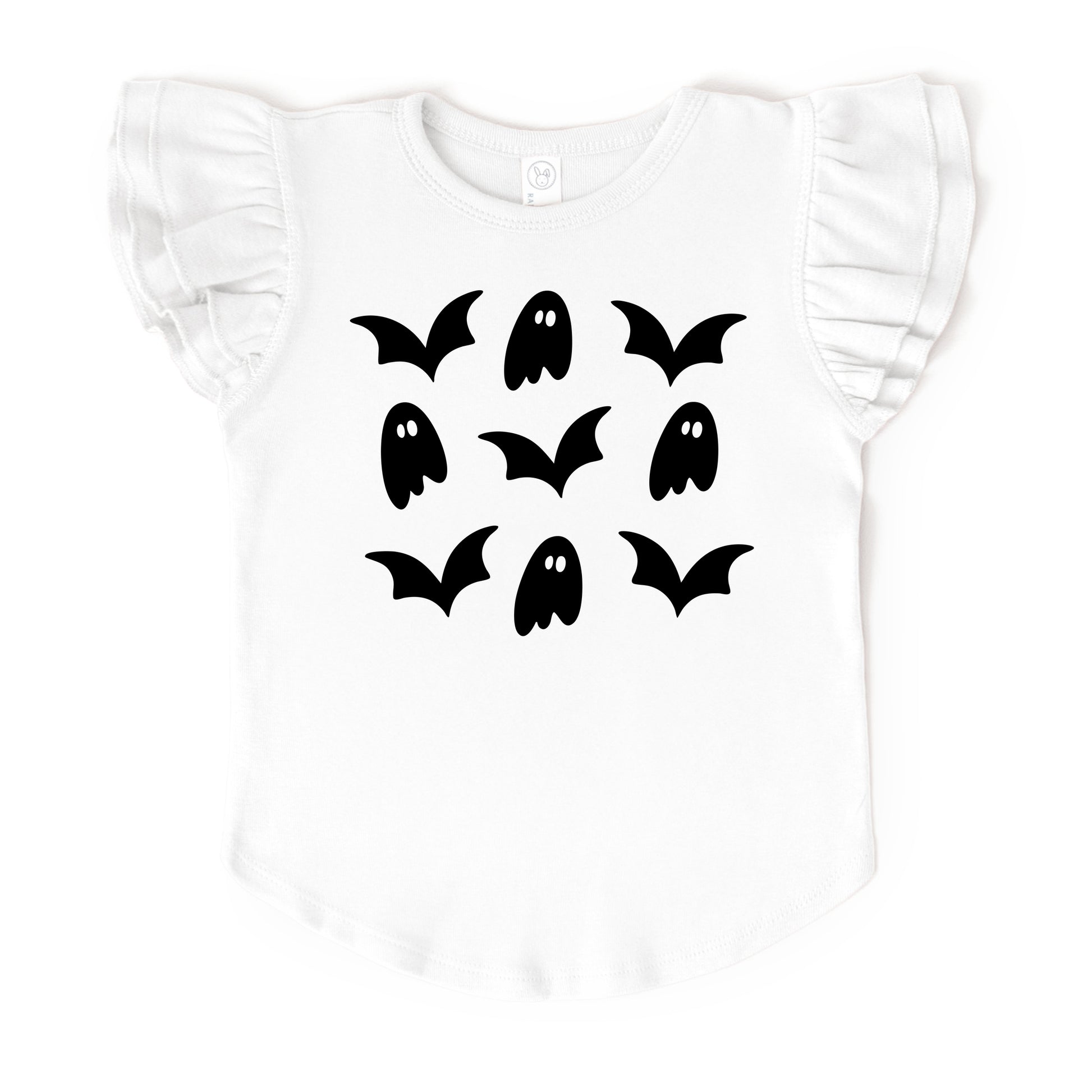Ghosts and Bats Stacked - Kids Flutter Sleeve Tee
