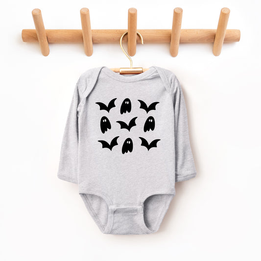 Ghosts and Bats Stacked - Baby Long Sleeve Bodysuit