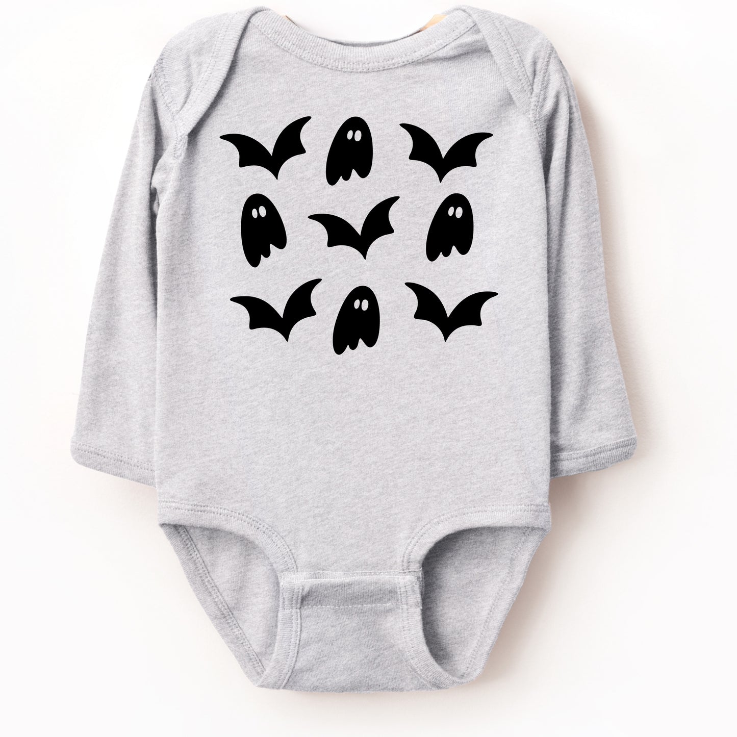 Ghosts and Bats Stacked - Baby Long Sleeve Bodysuit