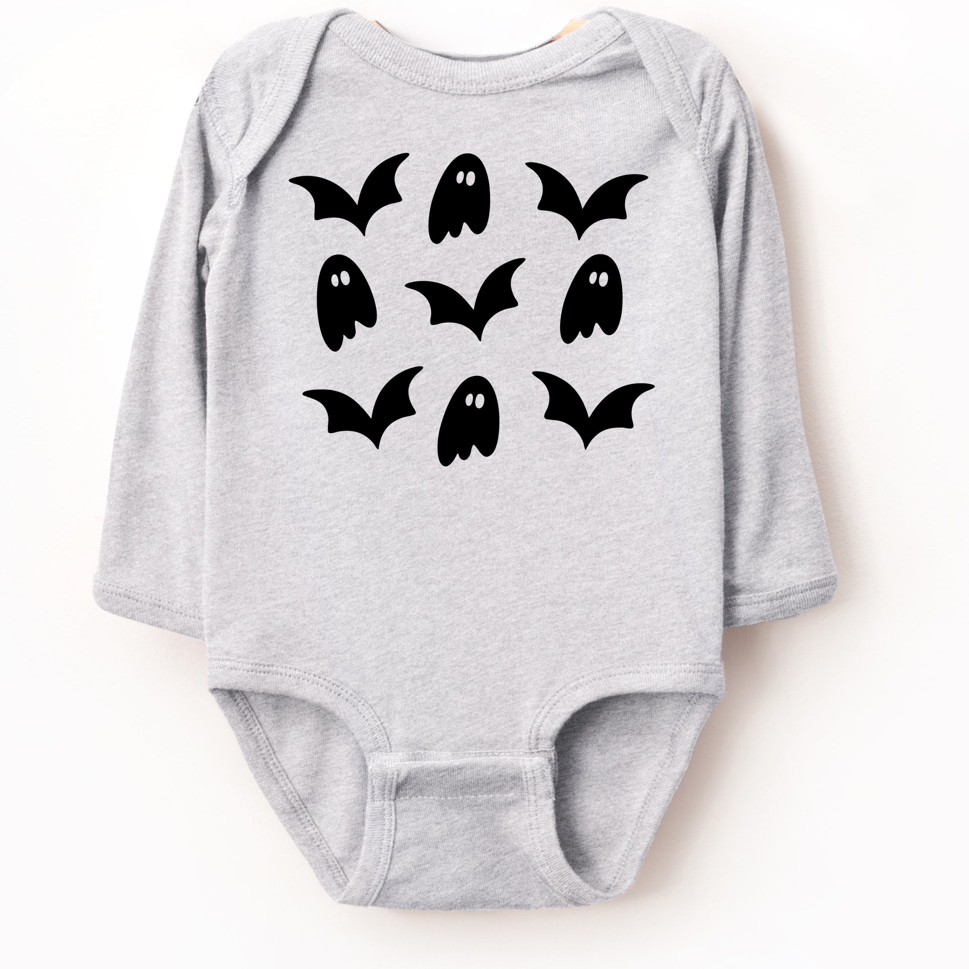 Ghosts and Bats Stacked - Baby Long Sleeve Bodysuit