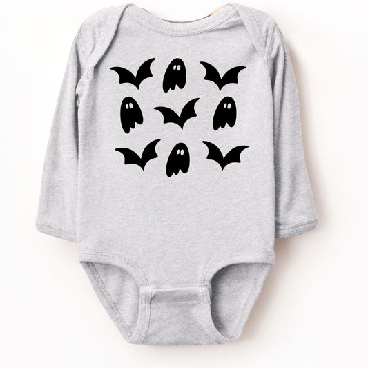 Ghosts and Bats Stacked - Baby Long Sleeve Bodysuit