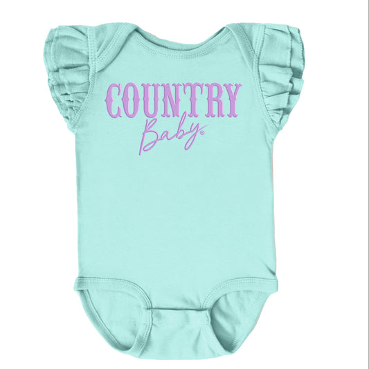 Country Baby Puff Print - Baby Flutter Sleeve Bodysuit