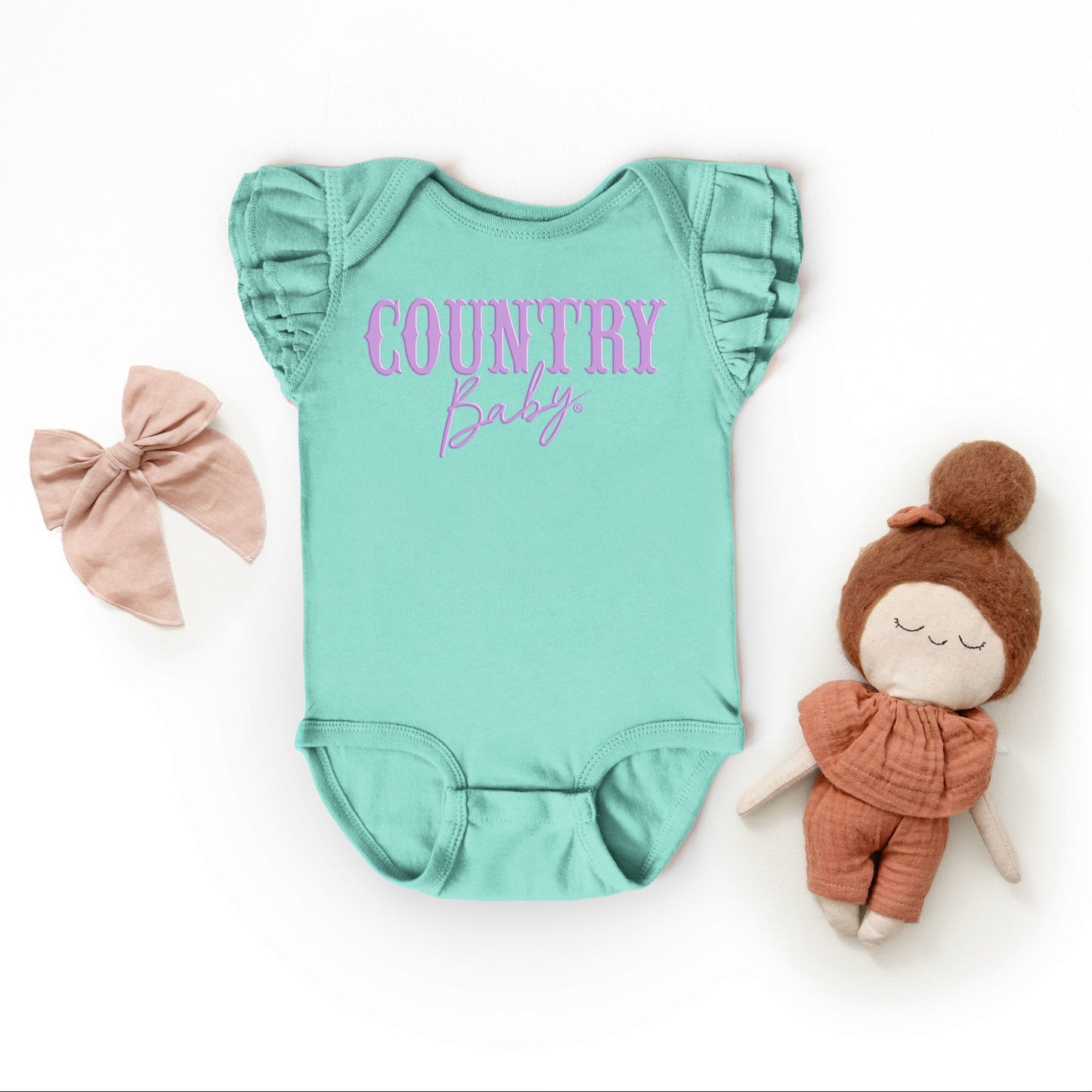 Country Baby Puff Print  - Baby Flutter Sleeve Bodysuit