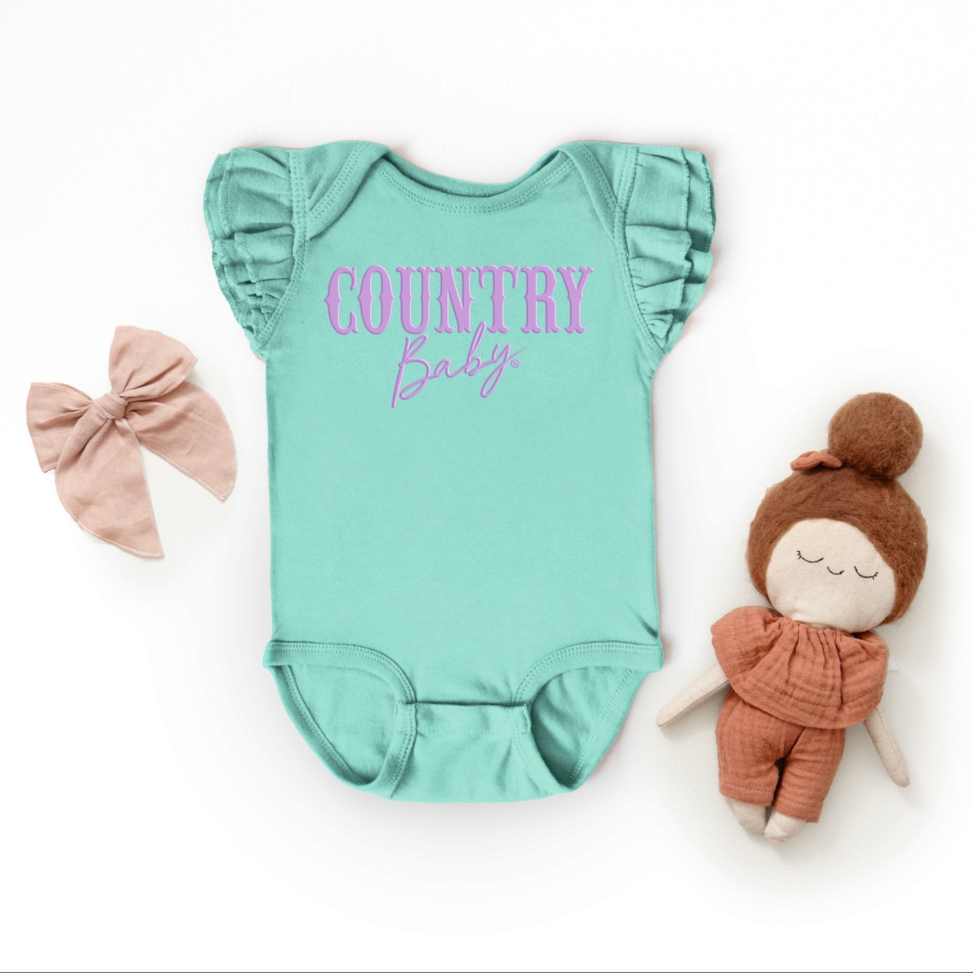 Country Baby Puff Print  - Baby Flutter Sleeve Bodysuit