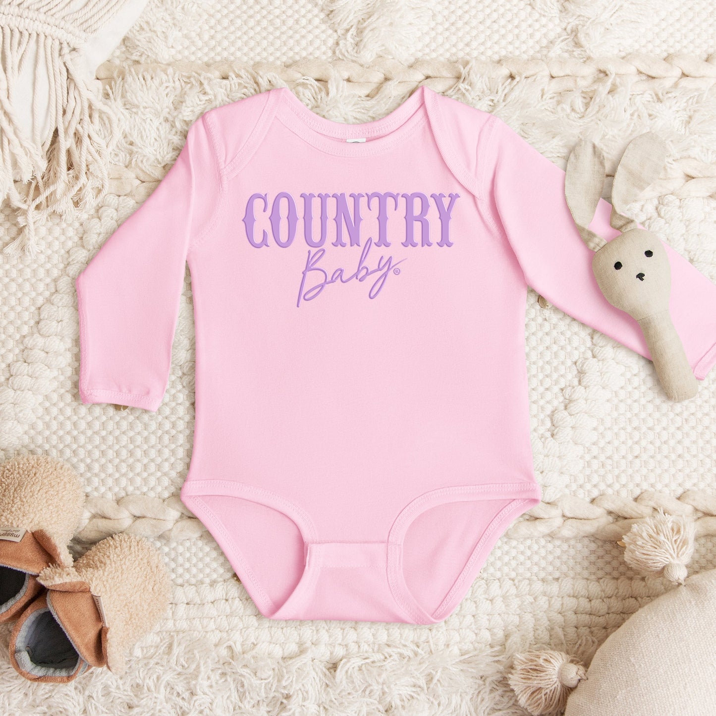 Country Baby Puff Print  - Baby Long Sleeve Bodysuit