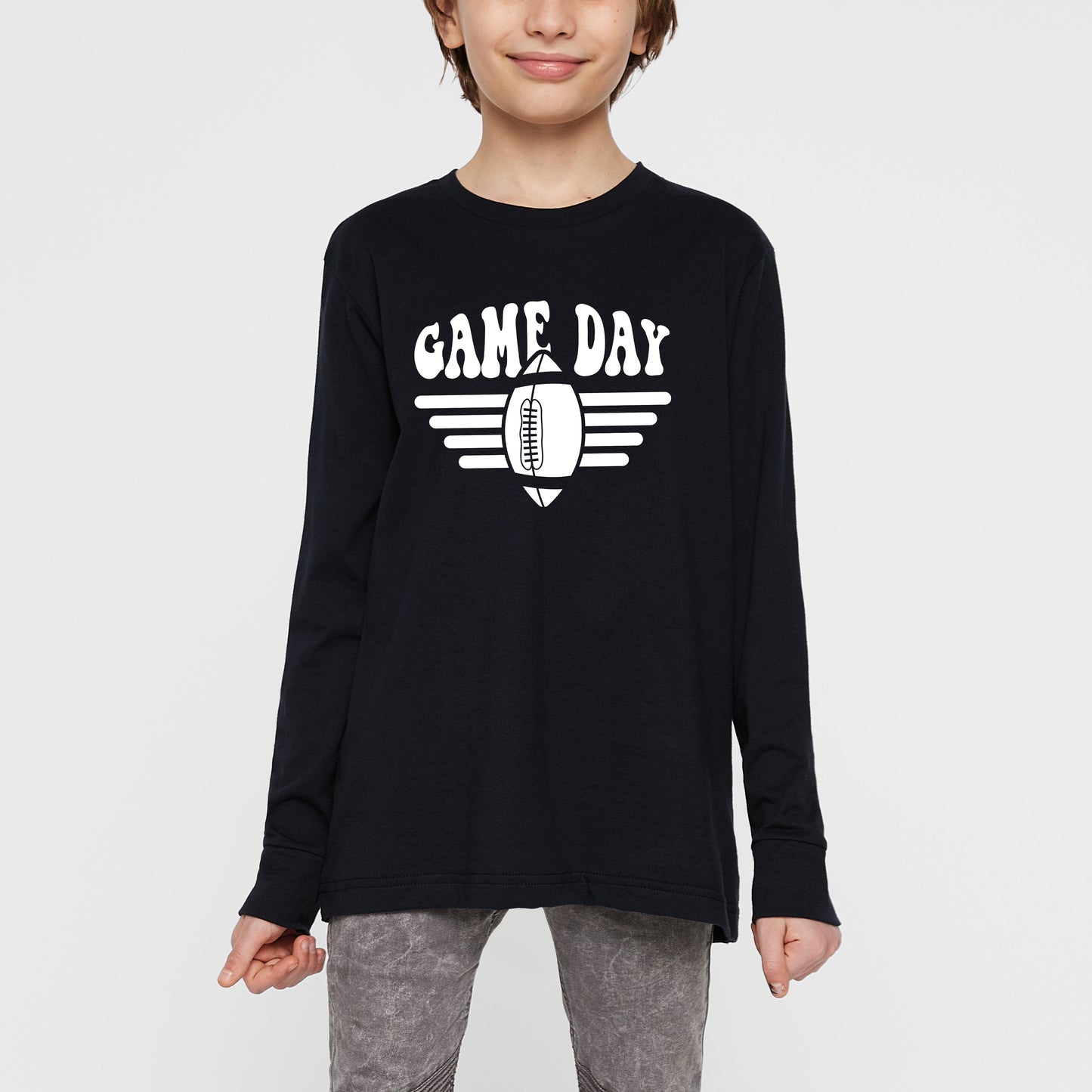 Football Game Day Stripes | Youth Graphic Long Sleeve Tee