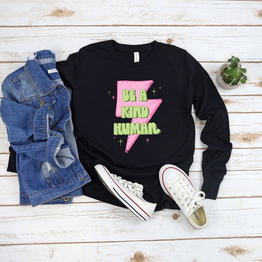 Be A Kind Human Lightning Bolt | Youth Graphic Long Sleeve Tee
