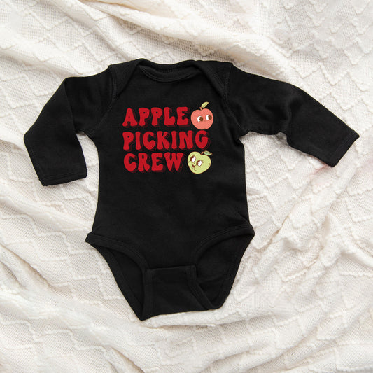 Cartoon Apple Picking Crew | Baby Graphic Long Sleeve Onesie