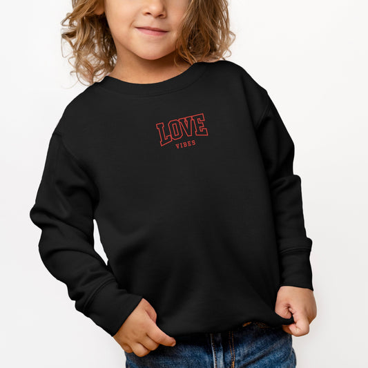 Embroidered Varsity Love Vibes | Youth Ultra-Soft Graphic Sweatshirt