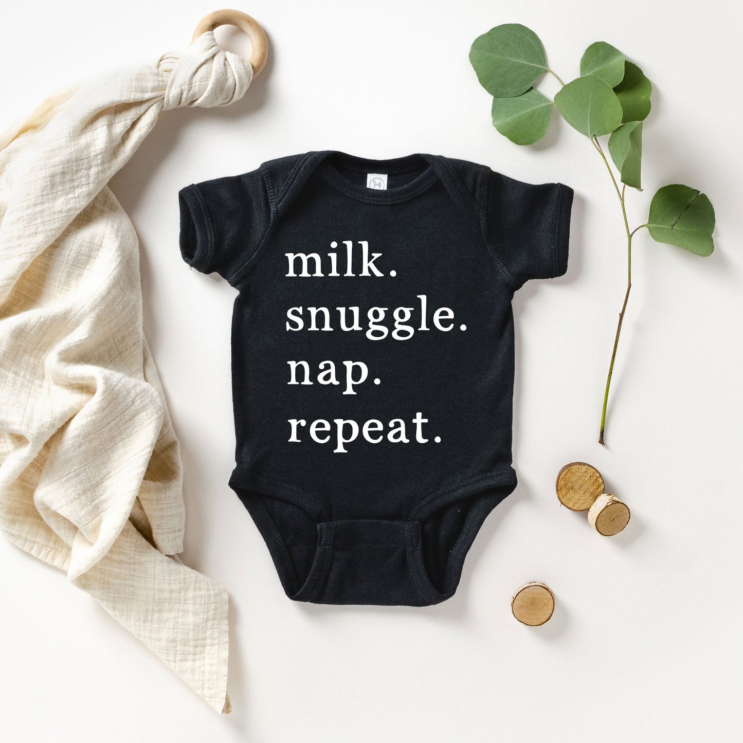 Milk Snuggle Nap Repeat | Baby Graphic Short Sleeve Onesie
