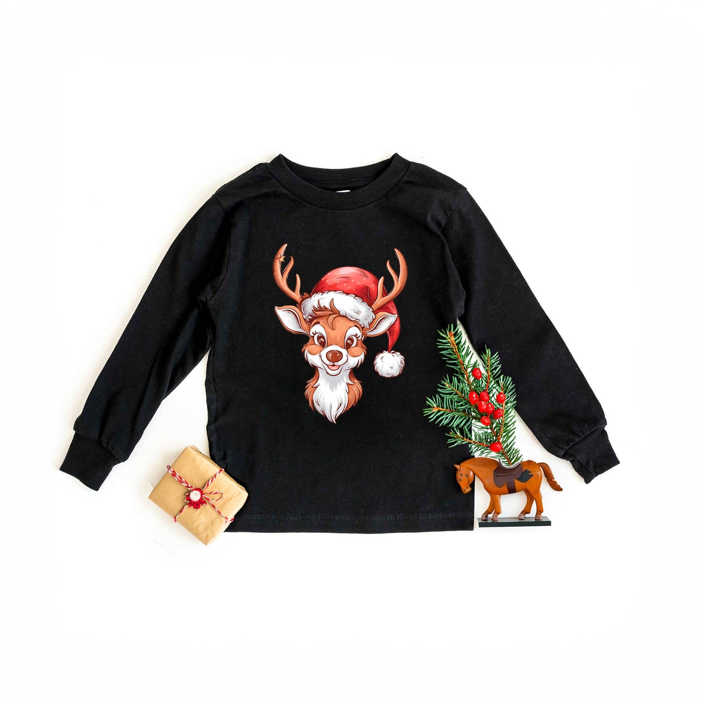Cute Reindeer Head | Toddler Graphic Long Sleeve Tee