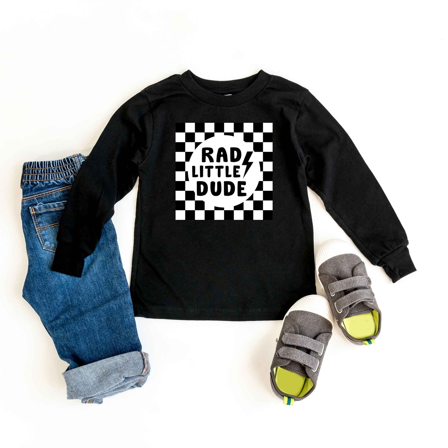 Rad Little Dude Checkered | Youth Graphic Long Sleeve Tee