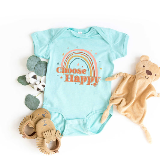 Choose Happy Rainbow | Baby Graphic Short Sleeve Onesie
