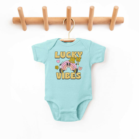 Lucky Vibes Cartoon Rainbow | Baby Graphic Short Sleeve Onesie