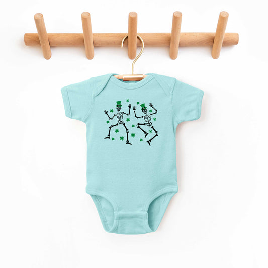 Shamrocks And Dancing Skeletons | Baby Graphic Short Sleeve Onesie