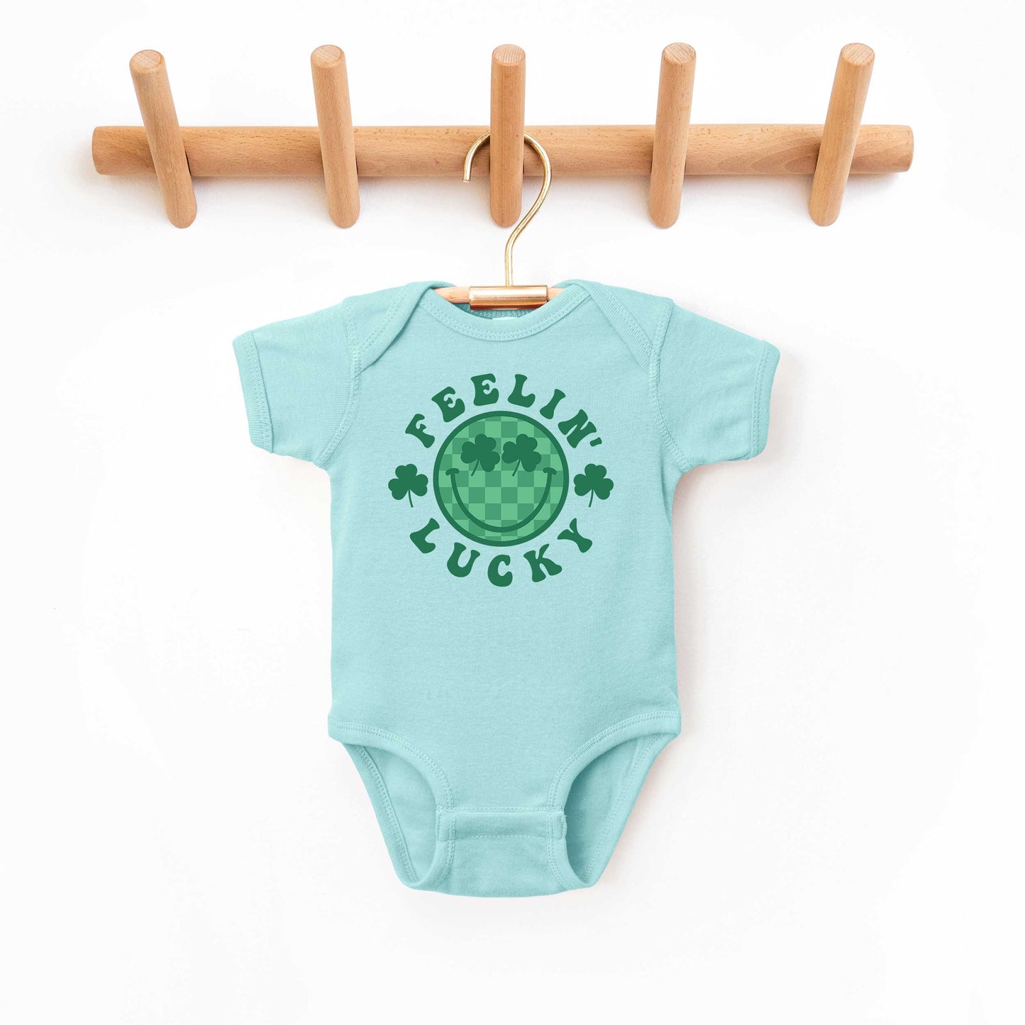 Feelin' Lucky Checkered Smiley Face | Baby Graphic Short Sleeve Onesie