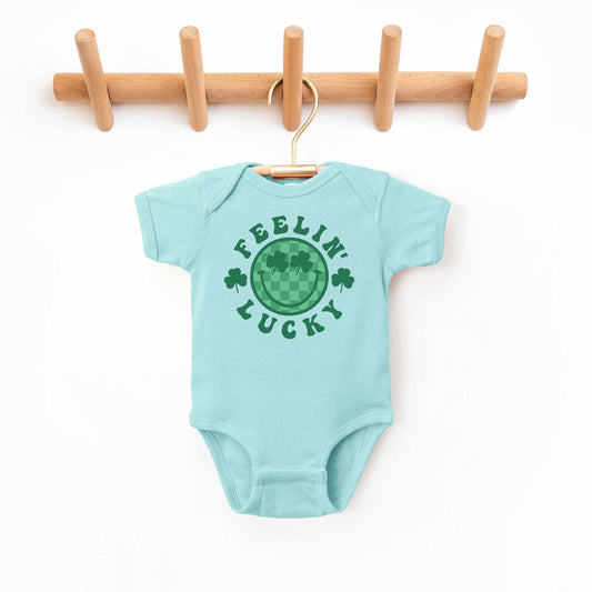 Feelin' Lucky Checkered Smiley Face | Baby Graphic Short Sleeve Onesie