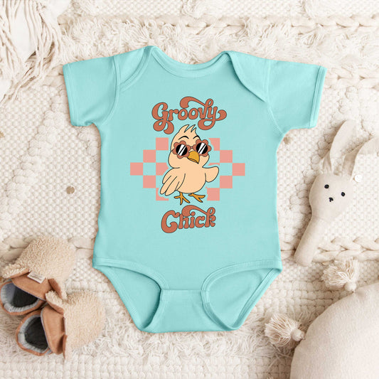 Groovy Chick Checkered | Baby Graphic Short Sleeve Onesie