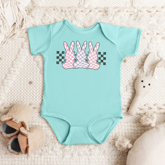 Checkered Triple Bunnies | Baby Graphic Short Sleeve Onesie