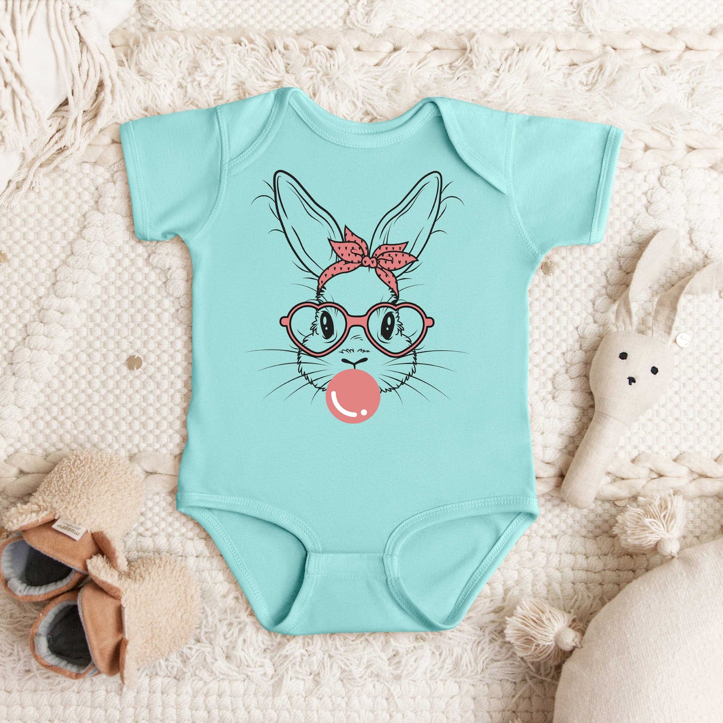 Easter Bunny With Bubble Gum | Baby Graphic Short Sleeve Onesie