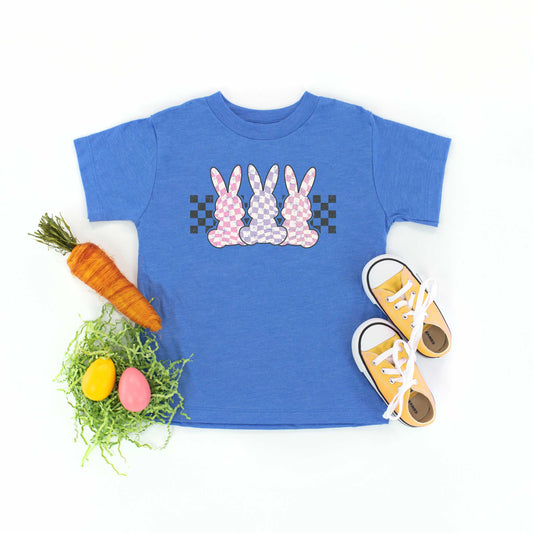 Checkered Triple Bunnies | Toddler Short Sleeve Crew Neck