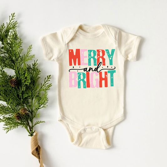 Merry And Bright Colorful | Baby Graphic Short Sleeve Onesie