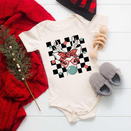 Checkered Reindeer | Baby Graphic Short Sleeve Onesie