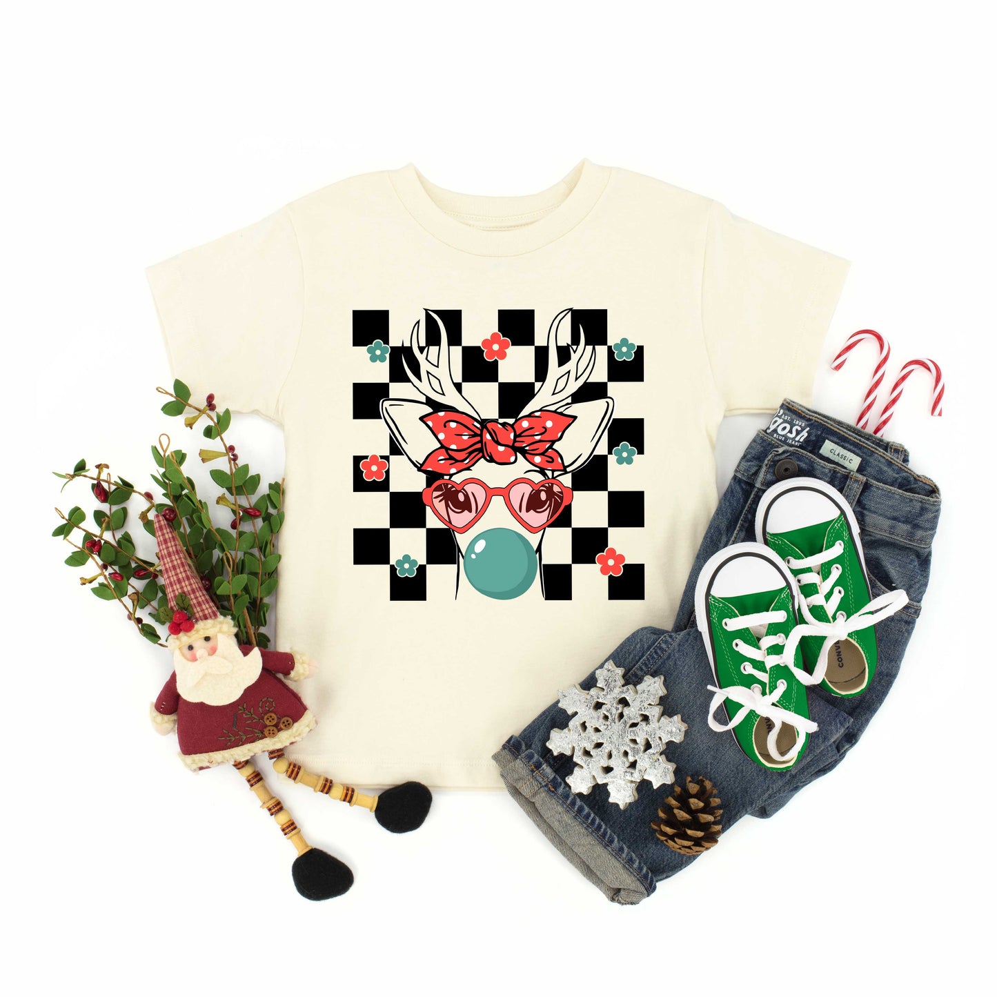 Checkered Reindeer | Toddler Graphic Short Sleeve Tee