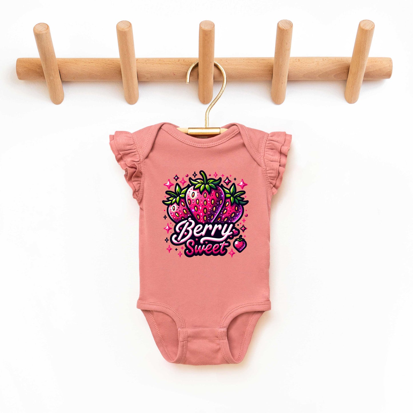 Berry Sweet Starwberry | Baby Graphic Flutter Sleeve Onesie