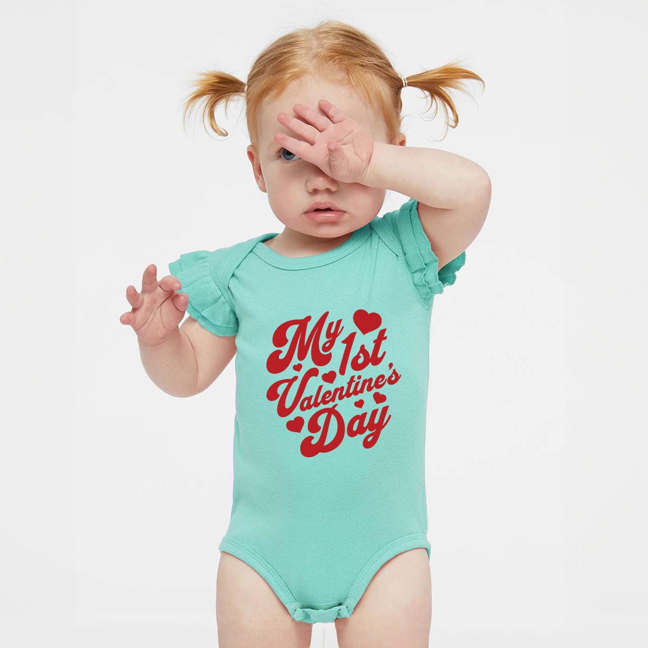 First Valentine's Cursive | Baby Graphic Flutter Sleeve Onesie