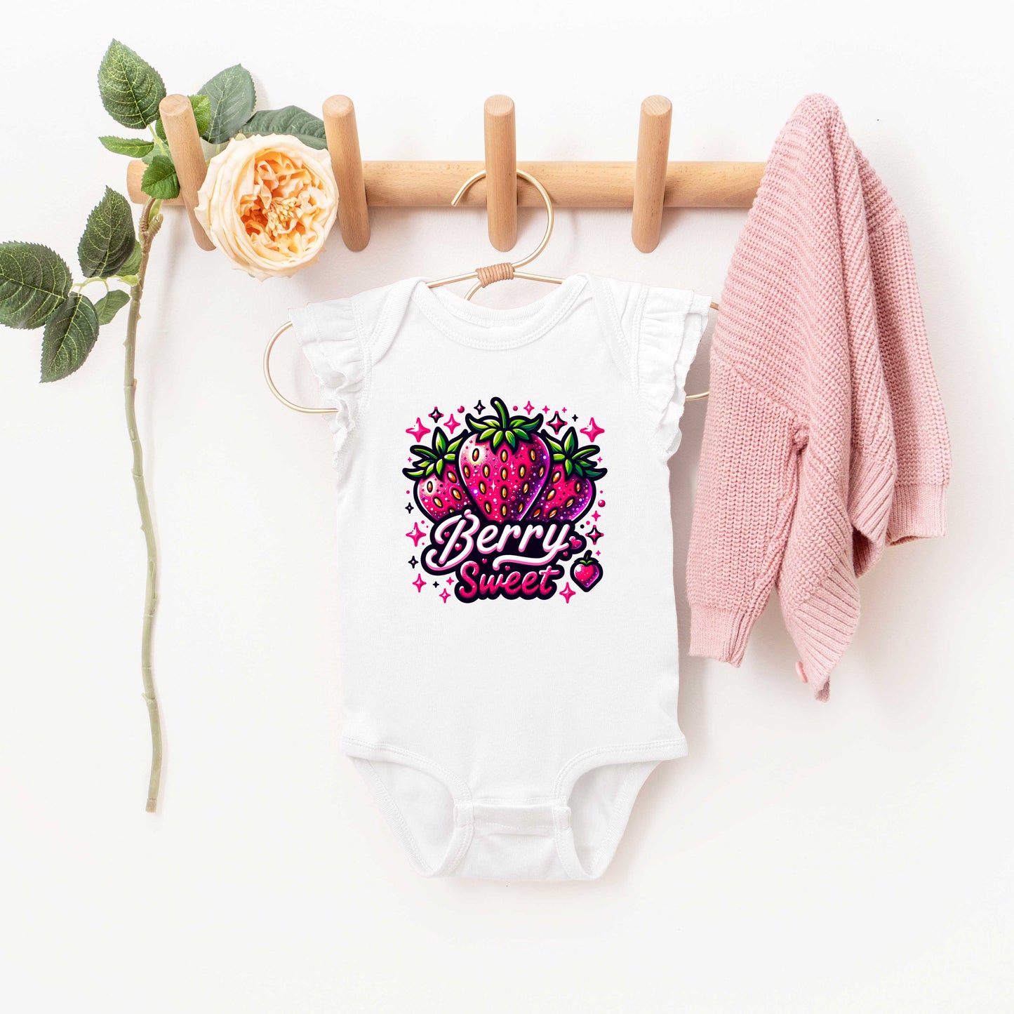 Berry Sweet Starwberry | Baby Graphic Flutter Sleeve Onesie