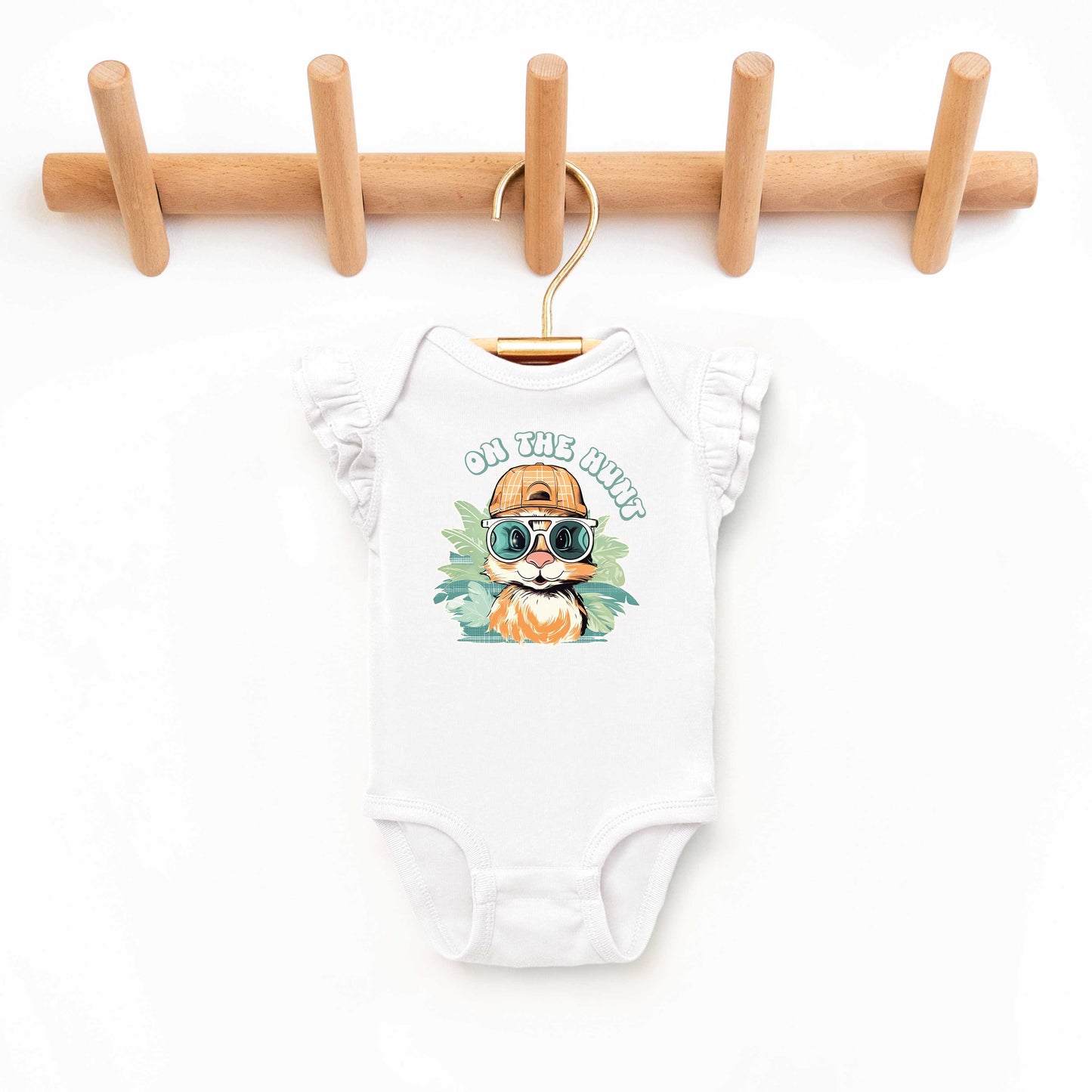 On The Hunt Bunny | Baby Graphic Flutter Sleeve Onesie