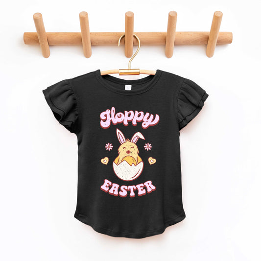 Hoppy Easter Chick Colorful | Toddler Flutter Sleeve Crew Neck